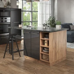 Vicco Îlot de cuisine Anthracite brillant/Chêne doré 90cm sans PT