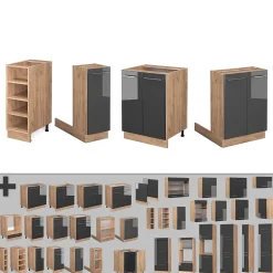 Vicco Îlot de cuisine Anthracite brillant/Chêne doré 90cm sans PT