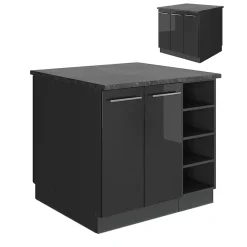 Vicco Îlot de cuisine Anthracite Haute brillance 90cm sans PT