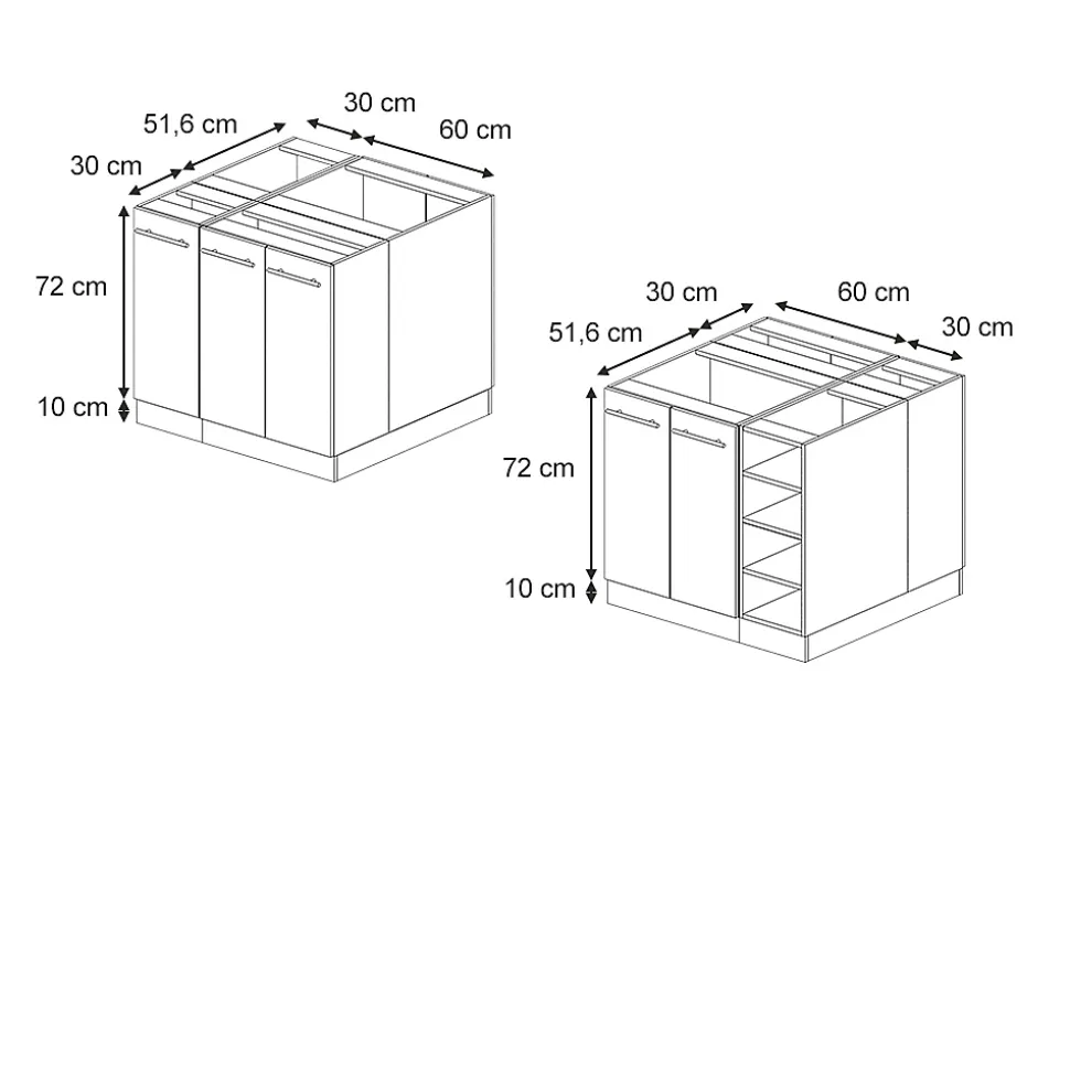 Vicco Îlot de cuisine Anthracite Haute brillance 90cm sans PT