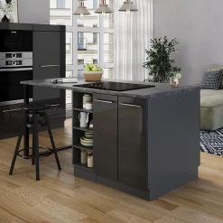 Vicco Îlot de cuisine Anthracite Haute brillance 90cm sans PT