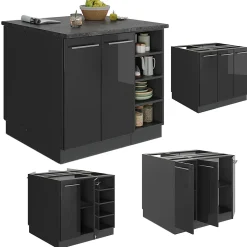 Vicco Îlot de cuisine Anthracite Haute brillance 90cm sans PT