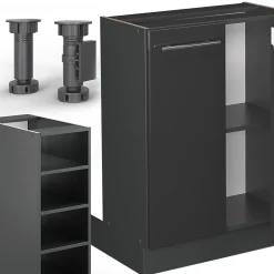 Vicco Îlot de cuisine Anthracite Haute brillance 90cm sans PT