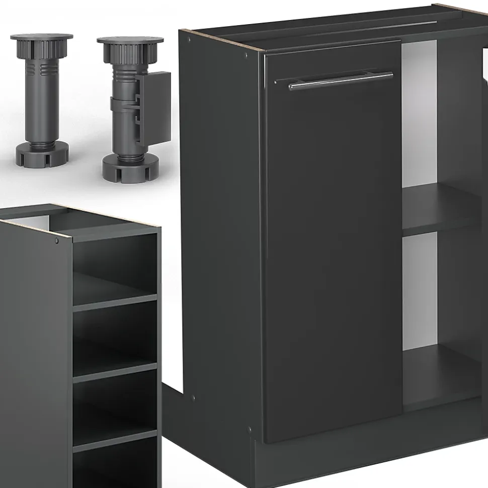 Vicco Îlot de cuisine Anthracite Haute brillance 90cm sans PT