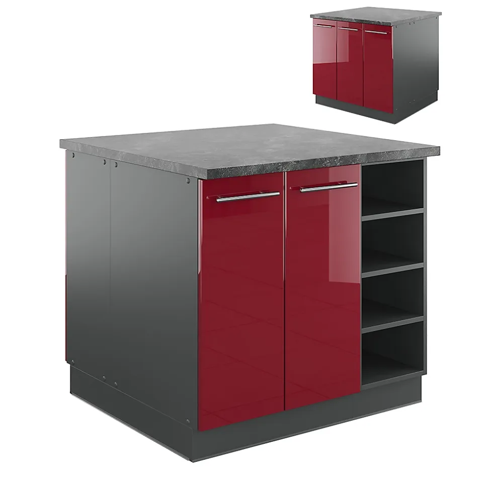 Vicco Îlot de cuisine Bordeaux haute brillance/anthracite 90cm sans PT