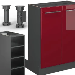 Vicco Îlot de cuisine Bordeaux haute brillance/anthracite 90cm sans PT