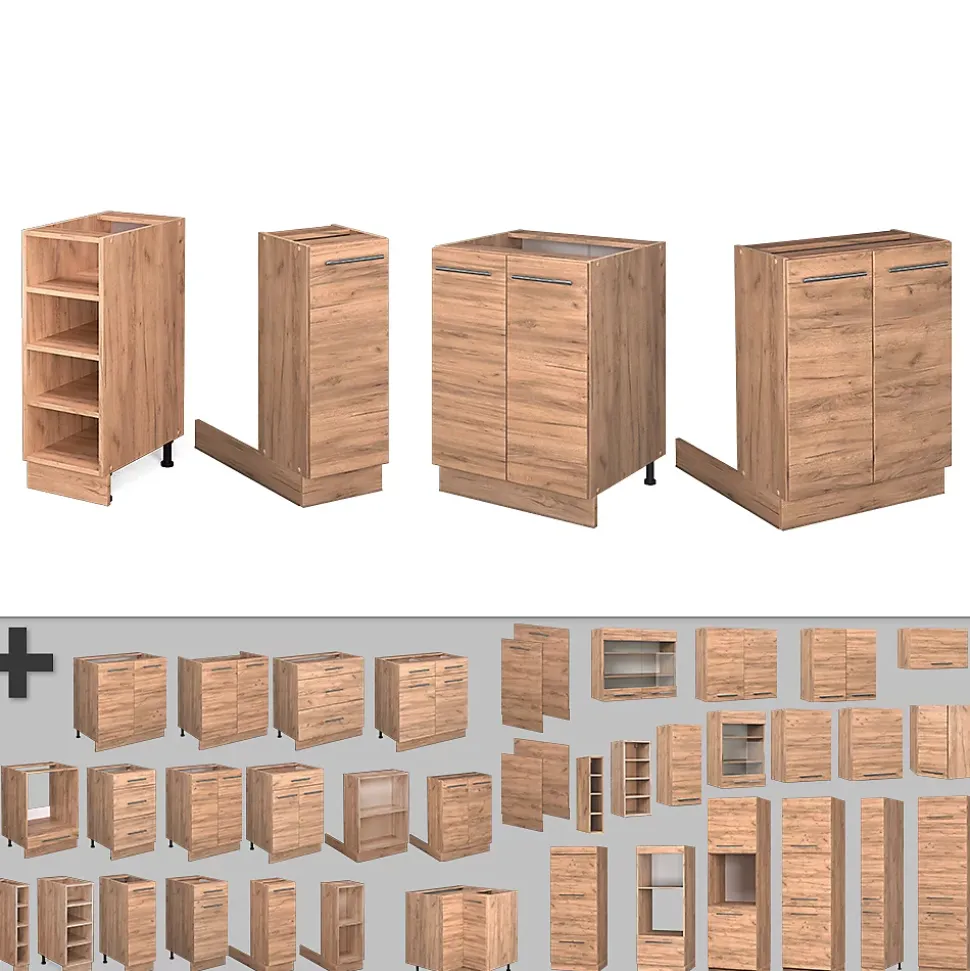 Vicco Îlot de cuisine Chêne de force doré 90cm avec tiroir, sans PT