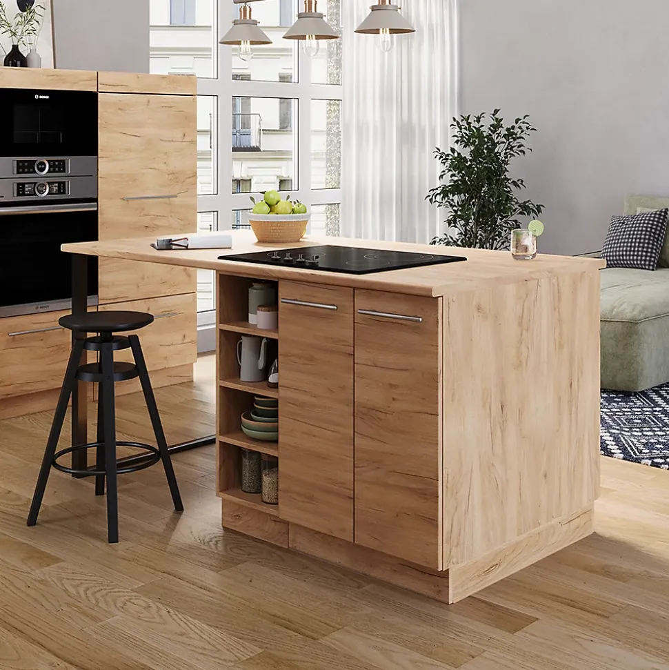 Vicco Îlot de cuisine Chêne de force doré 90cm avec tiroir, sans PT