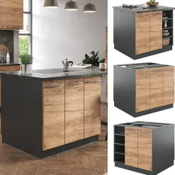 Vicco Îlot de cuisine Chêne doré/anthracite 90cm sans PT