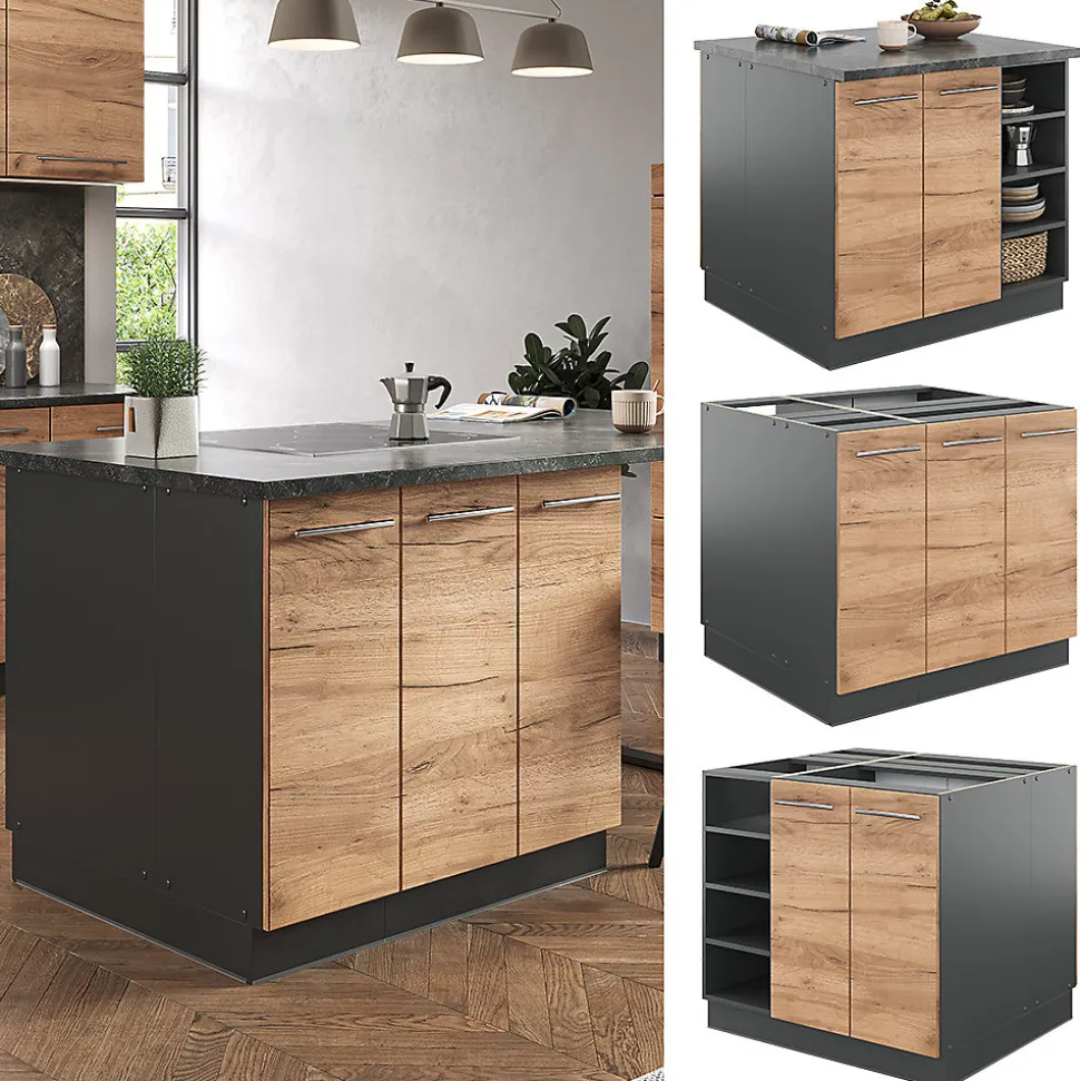 Vicco Îlot de cuisine Chêne doré/anthracite 90cm sans PT