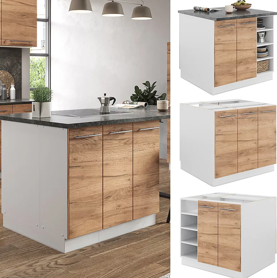 Vicco Îlot de cuisine Chêne doré/blanc 90cm sans PT