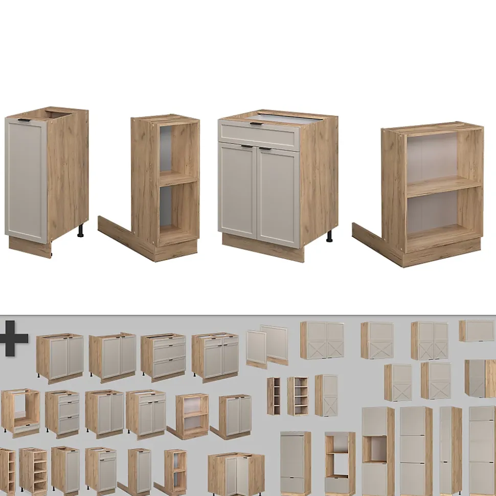 Vicco Îlot de cuisine GrisBeige 90cm avec tiroir, sans PT