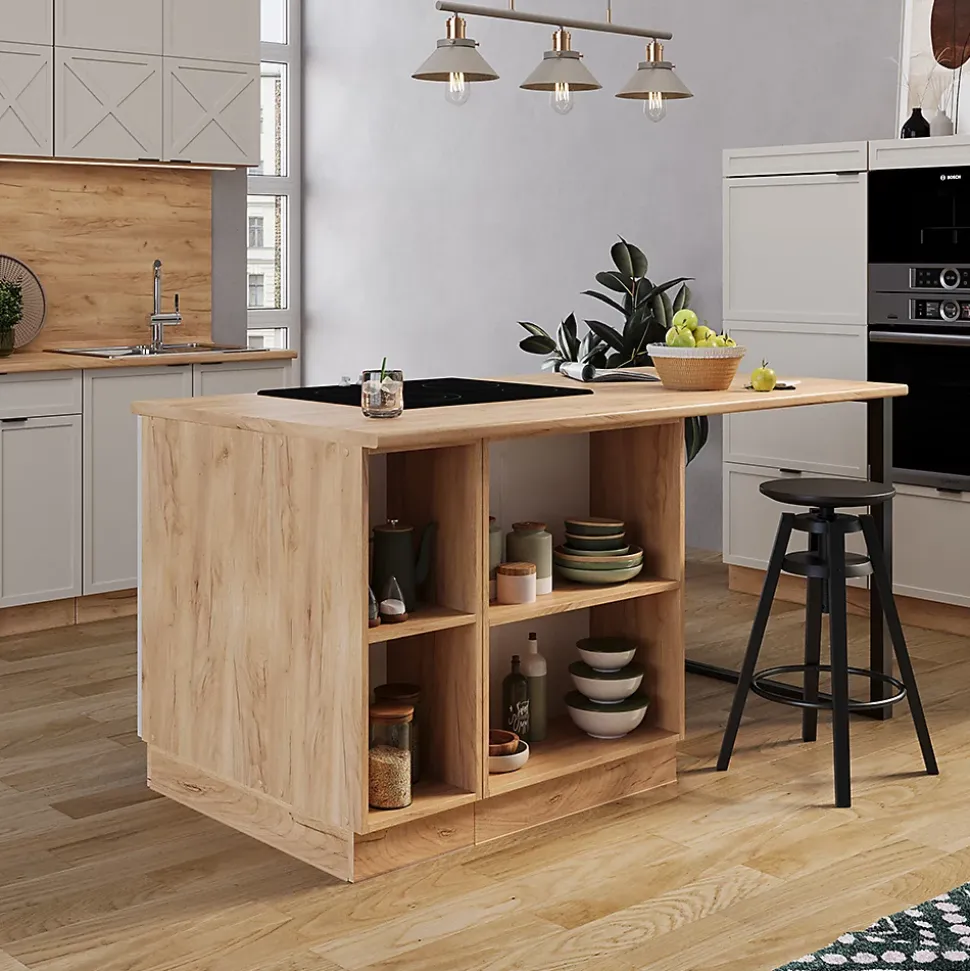 Vicco Îlot de cuisine GrisBeige 90cm avec tiroir, sans PT