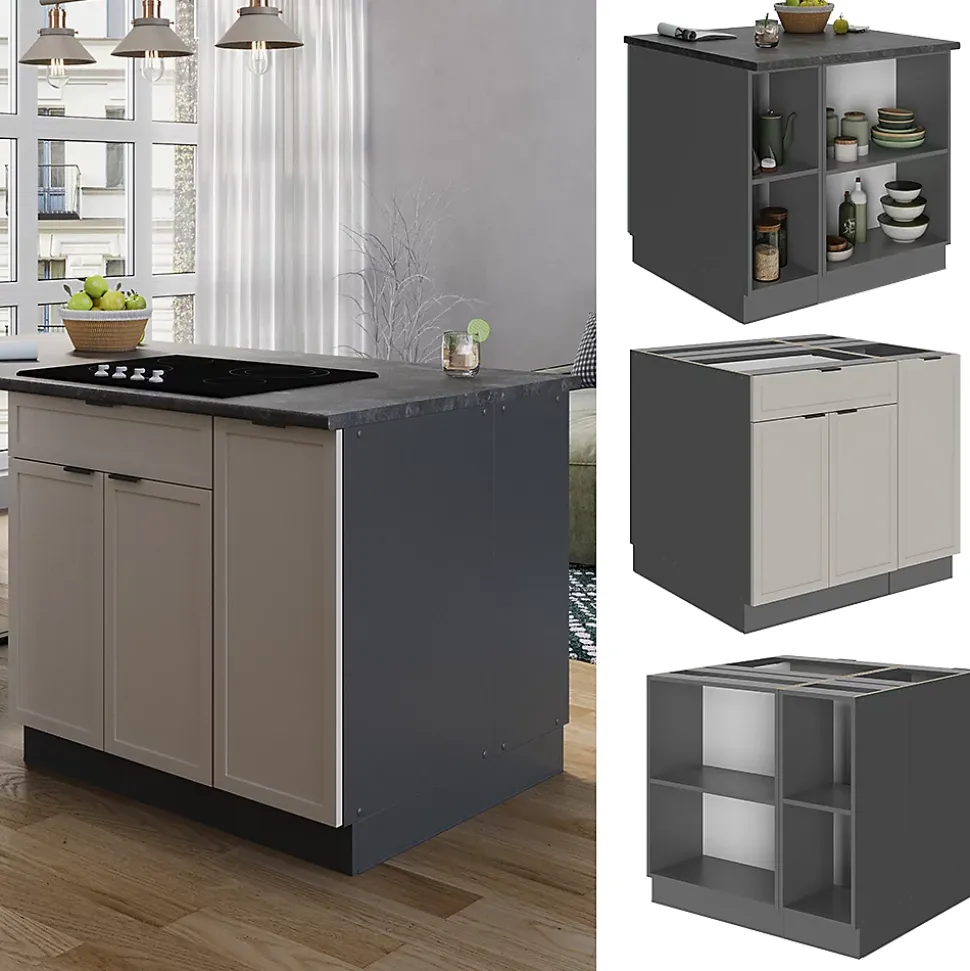 Vicco Îlot de cuisine GrisBeige 90cm avec tiroir, sans PT