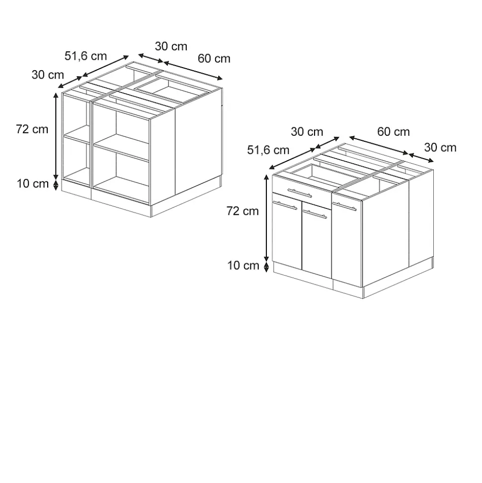 Vicco Îlot de cuisine GrisBeige 90cm avec tiroir, sans PT