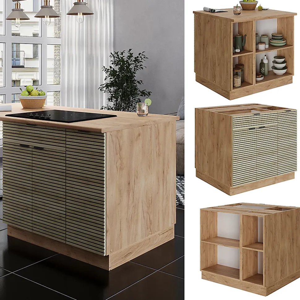 Vicco Îlot de cuisine Panneau en chêne 90cm avec tiroir, sans plan de travail