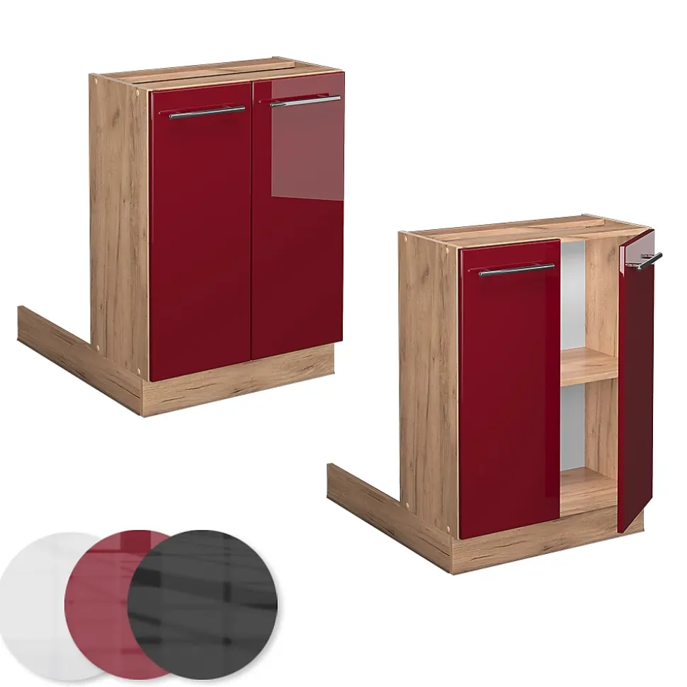 Vicco Îlot de cuisine Rouge bordeaux Haute brillance 60cm sans PT