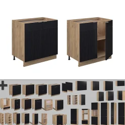 Vicco Meuble bas de cuisine Noir rayé 80cm avec étagère, sans PT