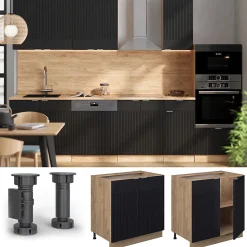 Vicco Meuble bas de cuisine Noir rayé 80cm avec étagère, sans PT