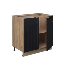 Vicco Meuble bas de cuisine Noir rayé 80cm avec étagère, sans PT