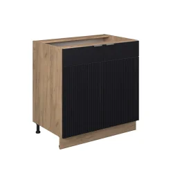 Vicco Meuble bas de cuisine Noir rayé 80cm avec étagère, sans PT