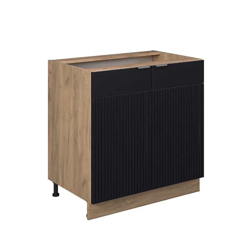 Vicco Meuble bas de cuisine Noir rayé 80cm avec étagère, sans PT