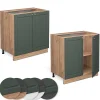 Vicco Meuble bas de cuisine Vert Or Campagne 80cm avec étagère, sans PT