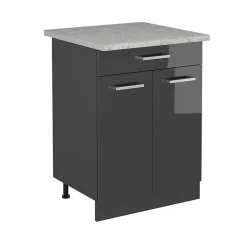 Vicco Meuble bas de cuisine Anthracite Haute brillance 60cm PT Marbre