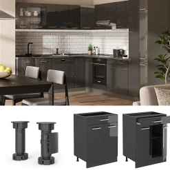 Vicco Meuble bas de cuisine Anthracite Haute brillance 60cm PT Marbre