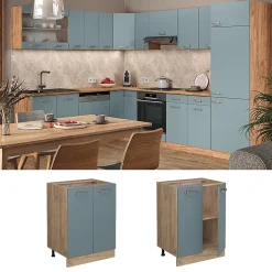 Vicco Meuble bas de cuisine Bleu-gris 60cm sans PT