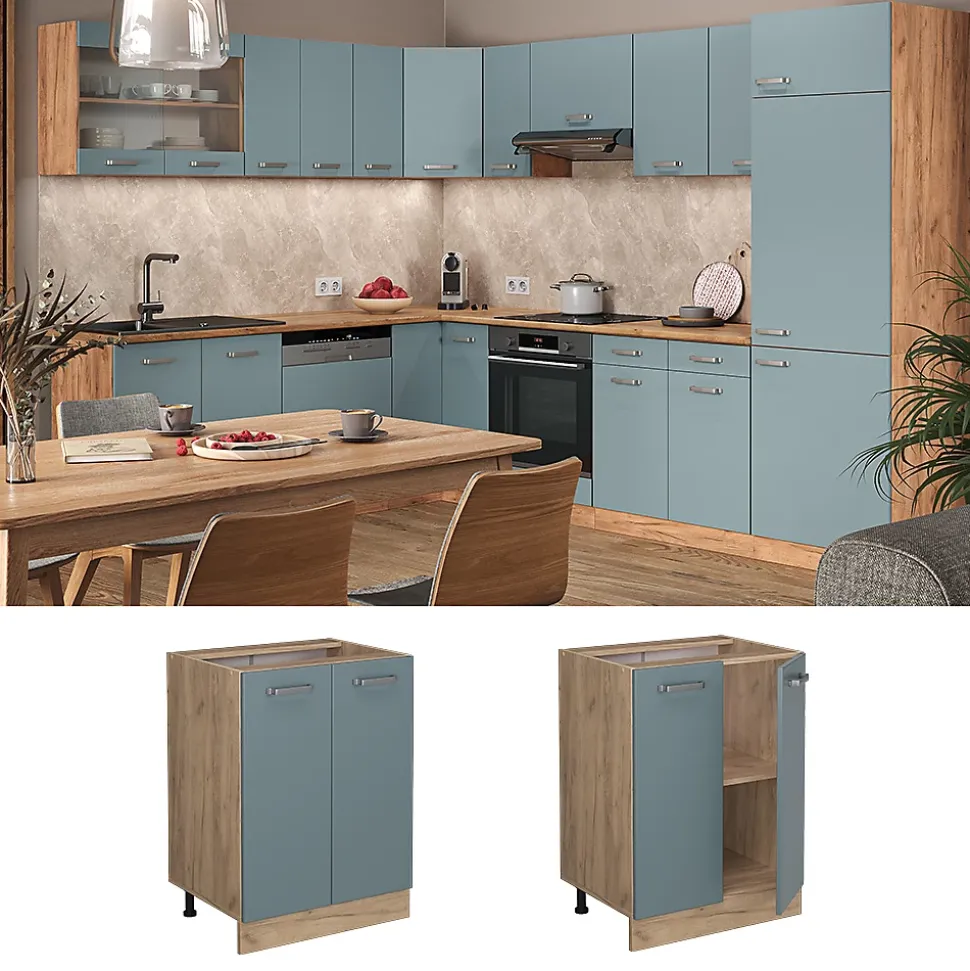 Vicco Meuble bas de cuisine Bleu-gris 60cm sans PT