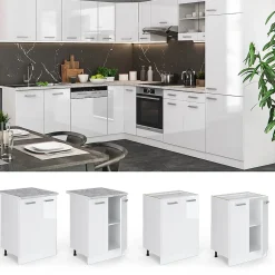 Vicco Meuble bas de cuisine Blanc Haute brillance 60cm , PT Anthracite