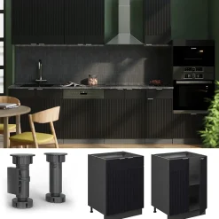 Vicco Meuble bas de cuisine Noir rayé 60cm , PT Chêne