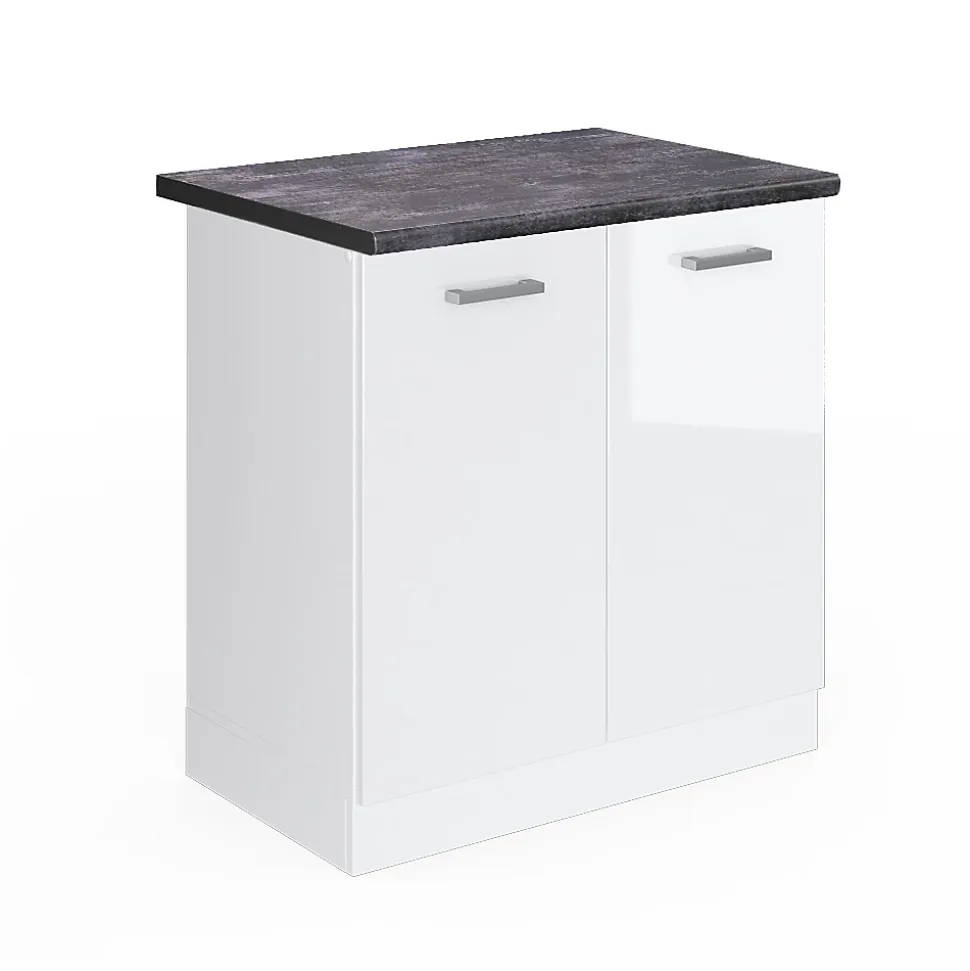 Vicco Meuble bas sous-évier Blanc Haute brillance 80cm , PT Anthracite
