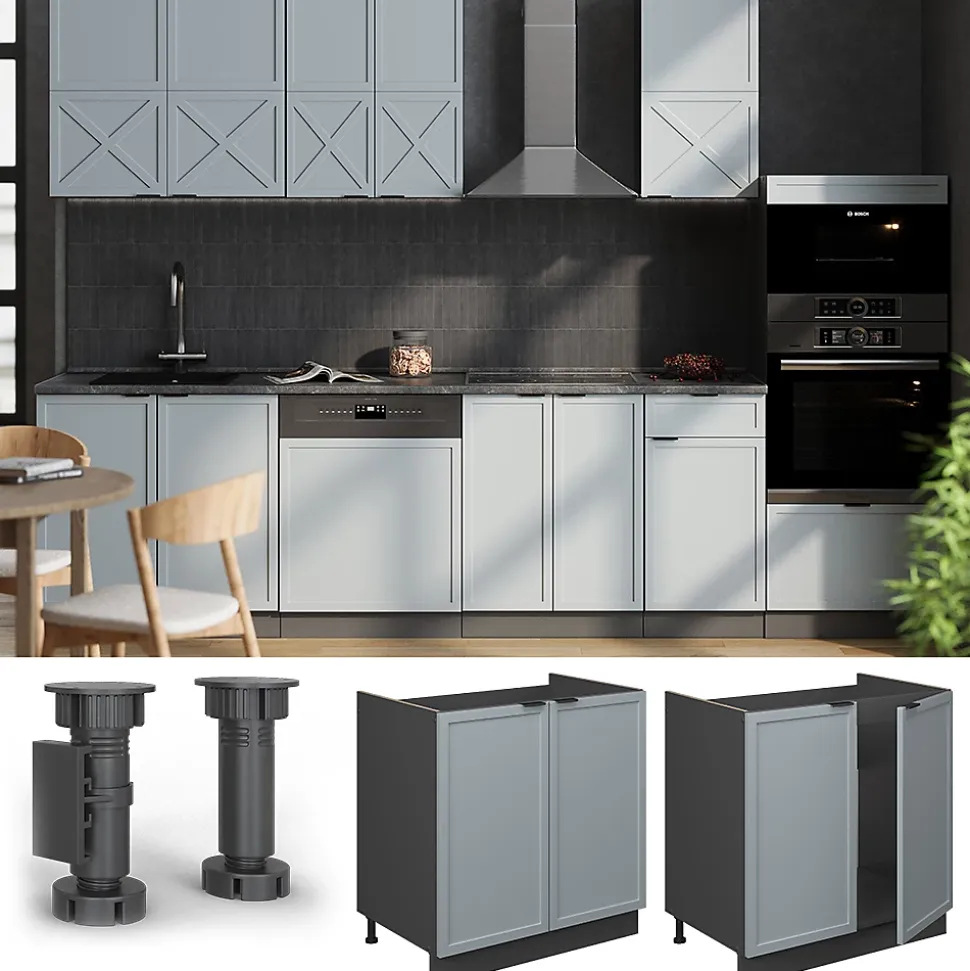 Vicco Meuble bas sous-évier Bleu clair-gris 80cm , PT Chêne