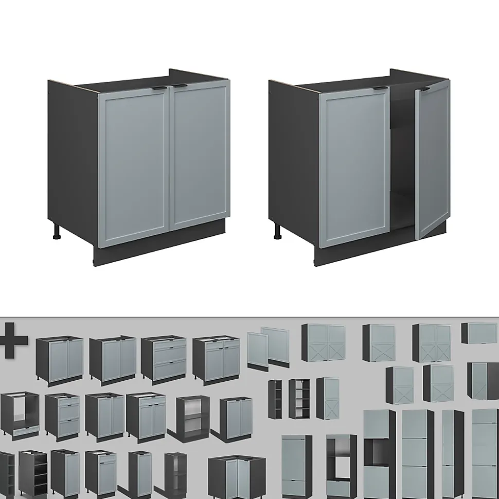 Vicco Meuble bas sous-évier Bleu clair-gris 80cm , PT Chêne