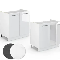 Vicco Meuble bas sous-évier Blanc Haute brillance 80cm , PT Marbre