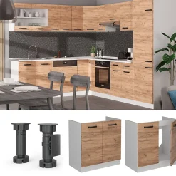 Vicco Meuble bas sous-évier Chêne de force doré 80cm PT Anthracite