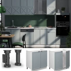 Vicco Meuble bas sous-évier Bleu clair-gris 80cm sans PT