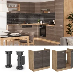 Vicco Meuble bas sous-évier Gris noble 80cm sans PT