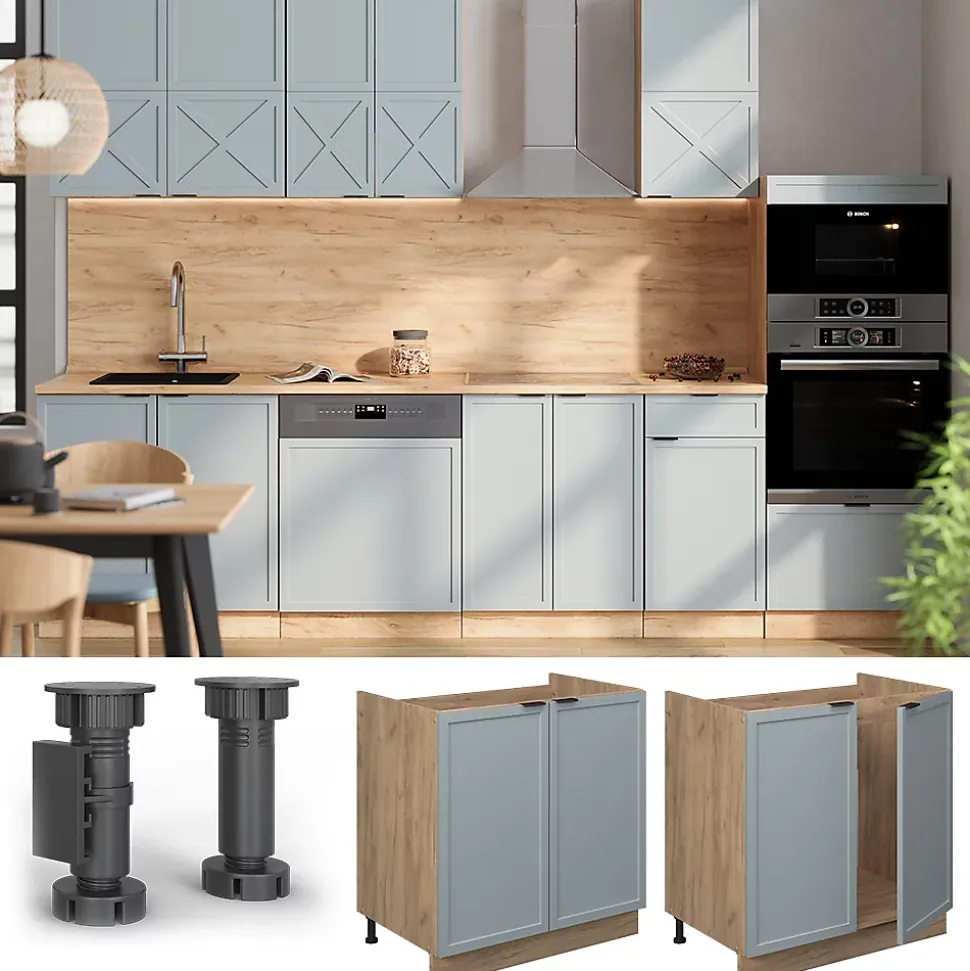 Vicco Meuble bas sous-évier Bleu clair-gris 80cm , PT Anthracite