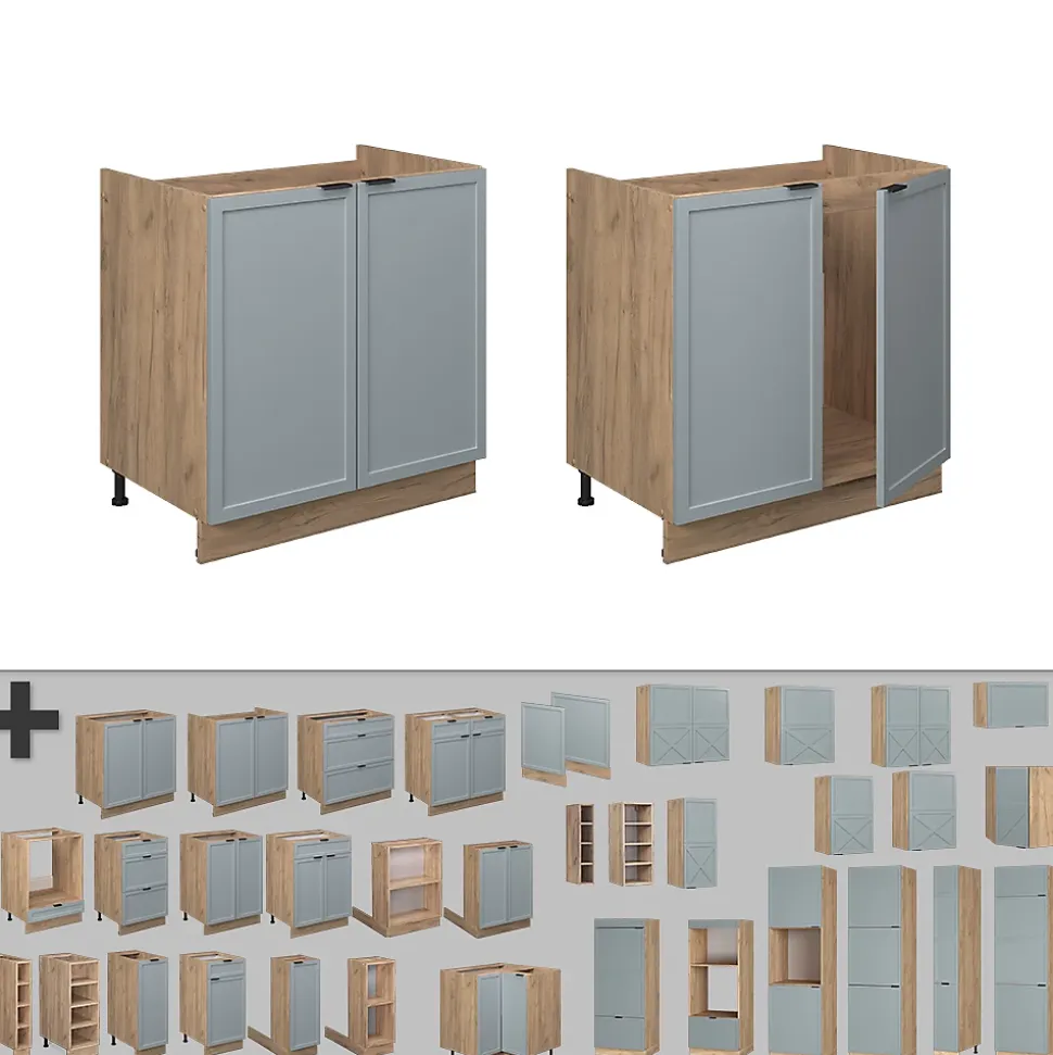 Vicco Meuble bas sous-évier Bleu clair-gris 80cm , PT Anthracite