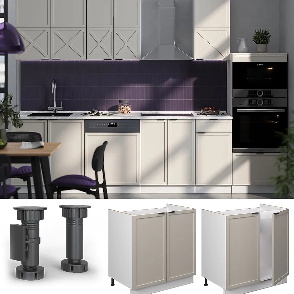 Vicco Meuble bas sous-évier GrisBeige 80cm , PT Anthracite