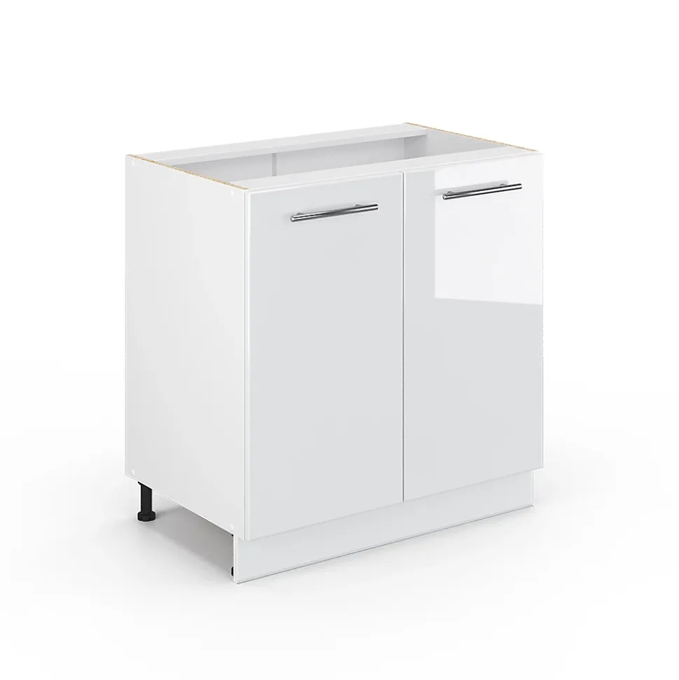 Vicco Meuble bas sous-évier Blanc Haute brillance 80cm avec étagère, sans PT