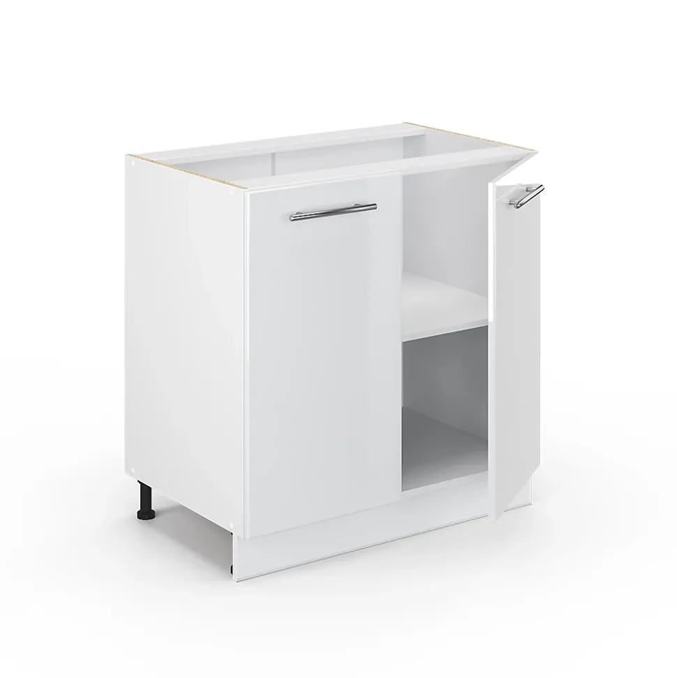 Vicco Meuble bas sous-évier Blanc Haute brillance 80cm avec étagère, sans PT