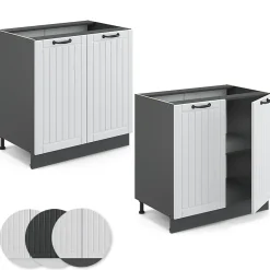 Vicco Meuble bas sous-évier Blanc campagne 80cm avec étagère, PT Chêne