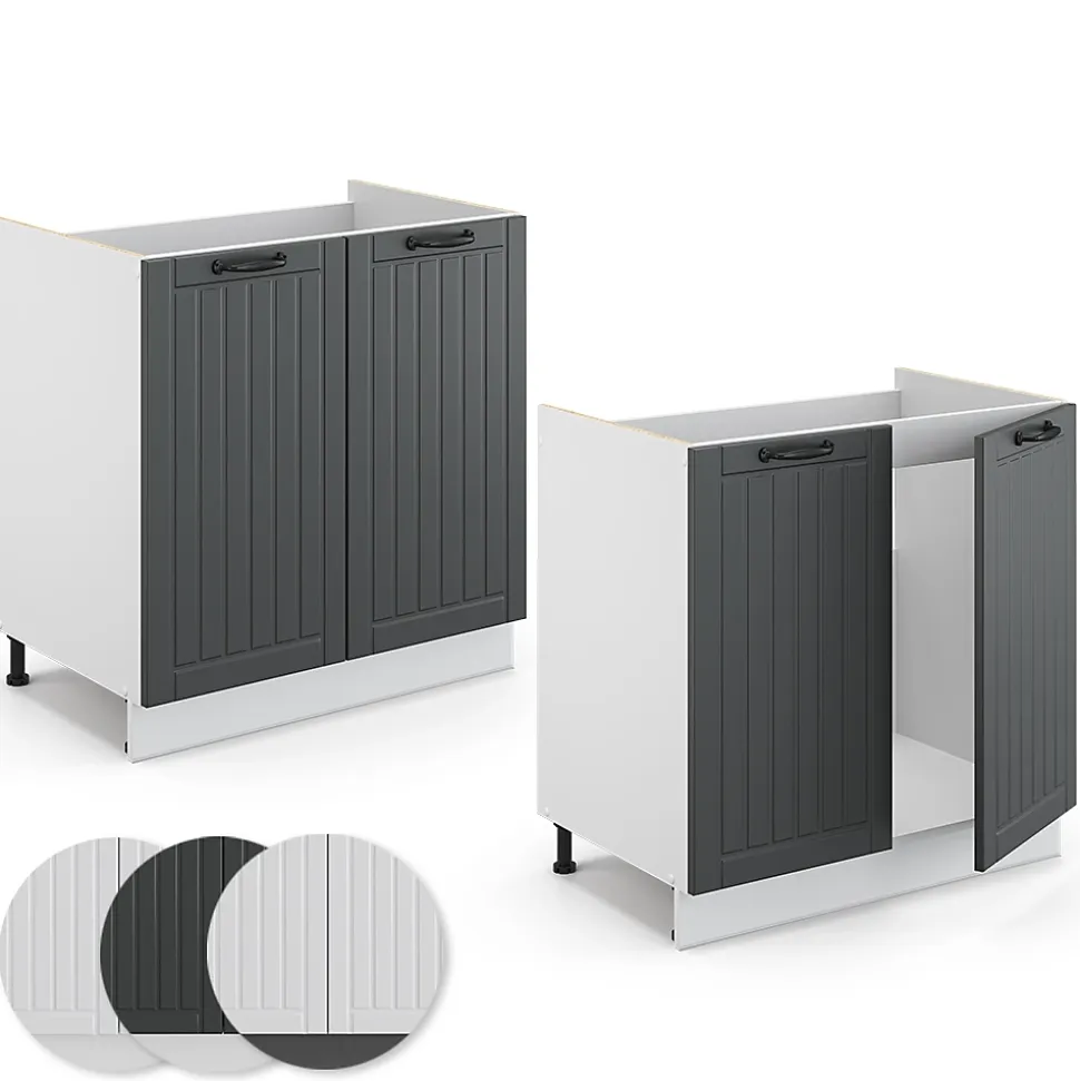 Vicco Meuble bas sous-évier Anthracite campagne 80cm , PT Chêne