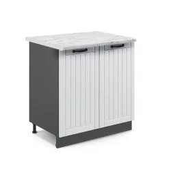 Vicco Meuble bas sous-évier Blanc campagne 80cm avec étagère, PT Marbre