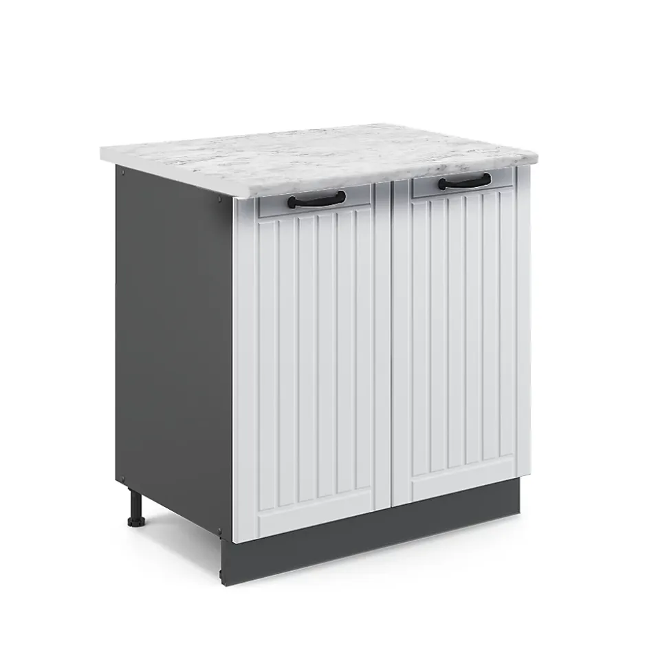 Vicco Meuble bas sous-évier Blanc campagne 80cm avec étagère, PT Marbre