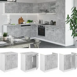 Vicco Meuble bas sous-évier Béton 80cm , PT Marbre